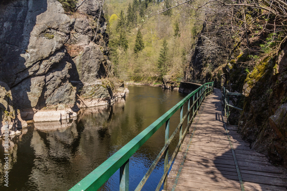 Boardwalk in Jizera river valley near Semily, part of Riegrova stezka path, Czechia