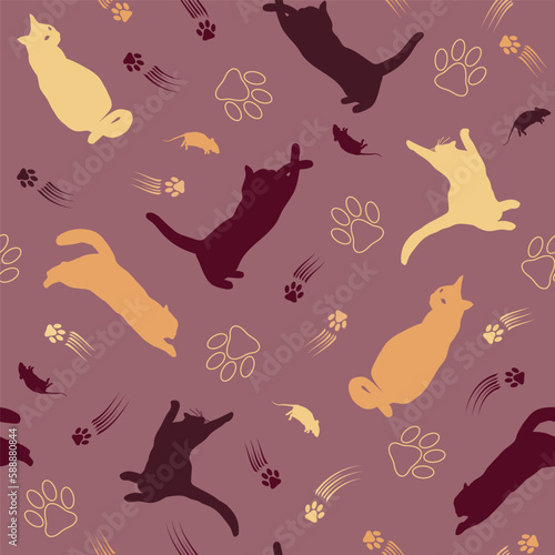 pattern with multicolor silhouettes of cats