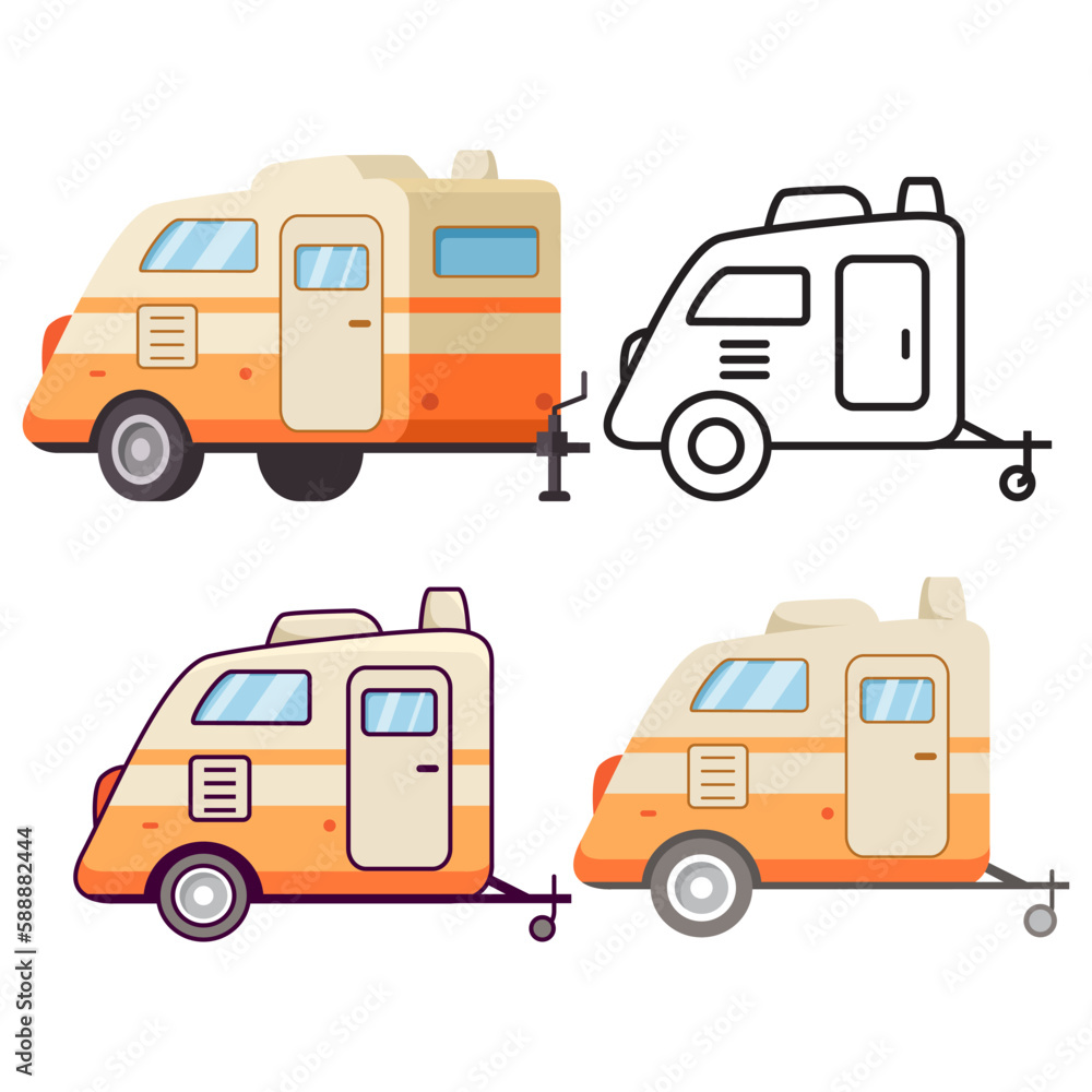 Set rv camper trailer.Truck Campe.Travel trailers.Motorhome caravan car.Isolated on white background. Line art vector illustration. Set rv camper trailer.Truck Campe.Travel trailers.Motorhome caravan car.Isolated on white background. Line art vector illustration.