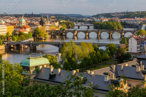 Canvas Print Aerial view of bridges in Prague, Czech Republic