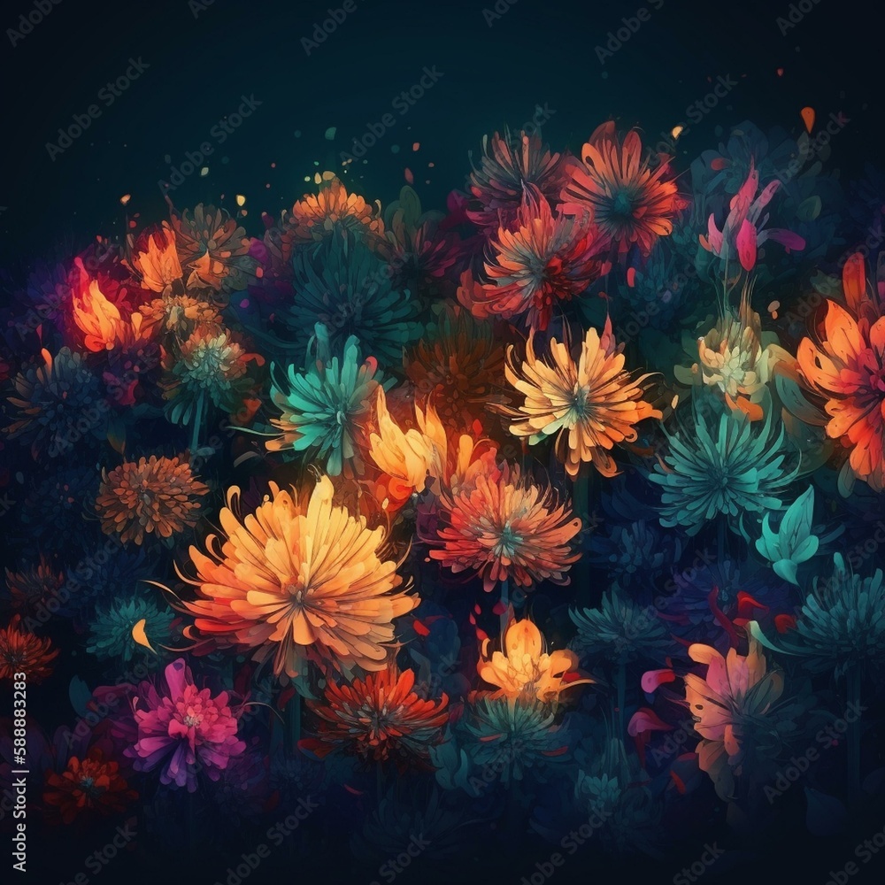 Colorful flower panorama background. Generative Ai Generative AI