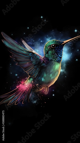 Flying Hummingbird Painting Created with Generative Ai Technology © Genius_photos