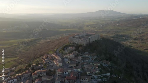 Aerial view of Castel Lagopesole, a small town with a fort on hilltop, Avigliano, Potenza, Basilicata, Italy. photo