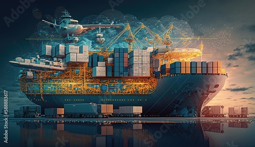AI in logistics streamlines supply chain operations by automating tasks, increasing visibility, and improving decision-making through data analysis. Generated by AI.