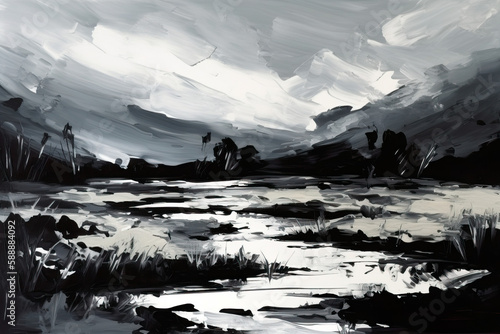 Natural Landscape: Minimalist and Abstract Oil Paint Generative AI