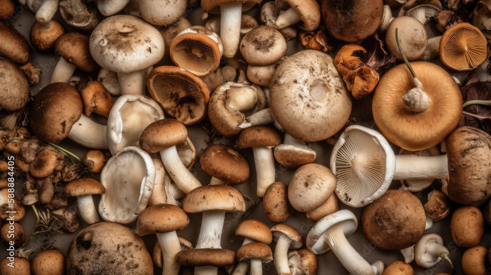 background of mushrooms created with Generative AI technology background of mushrooms created with Generative AI technology
