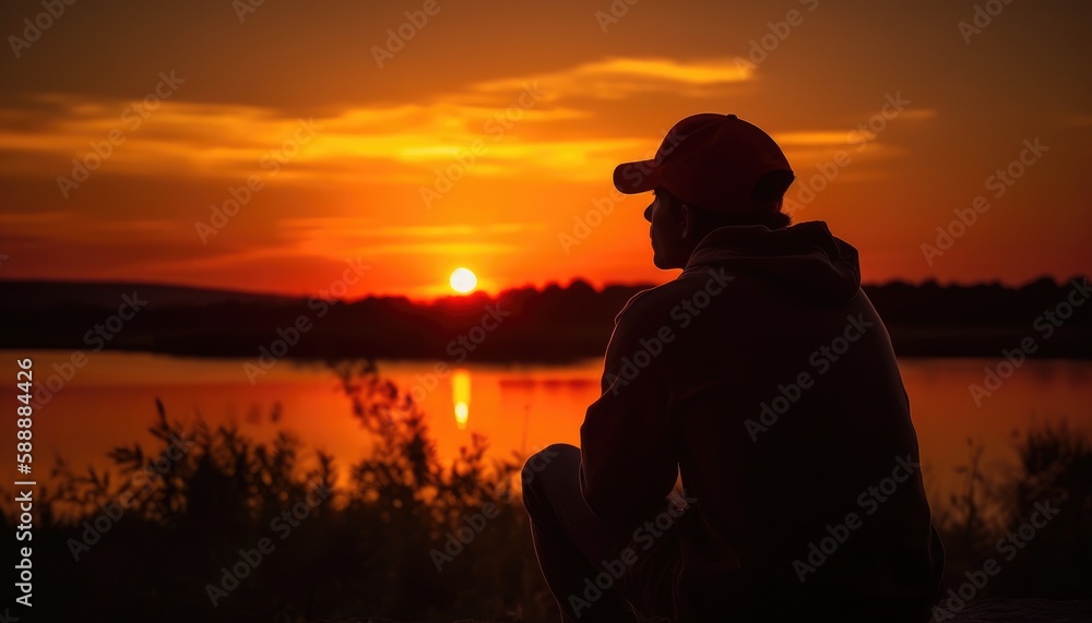 Fototapeta premium Moment of someone watching a beautiful summer sunset. Generative AI