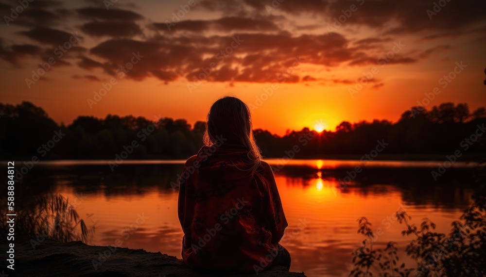 Fototapeta premium Moment of someone watching a beautiful summer sunset. Generative AI