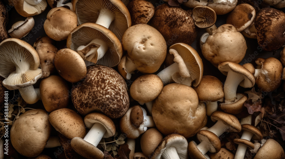 background of mushrooms created with Generative AI technology background of mushrooms created with Generative AI technology