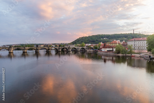 View of Vltava river in Prague with the Charles Bridge  Czech Republic