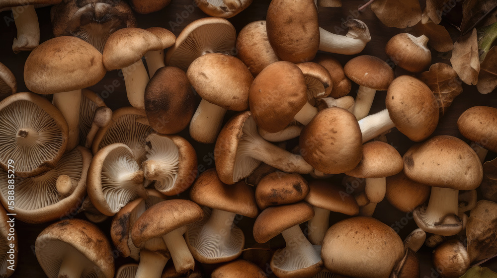 background of mushrooms created with Generative AI technology background of mushrooms created with Generative AI technology