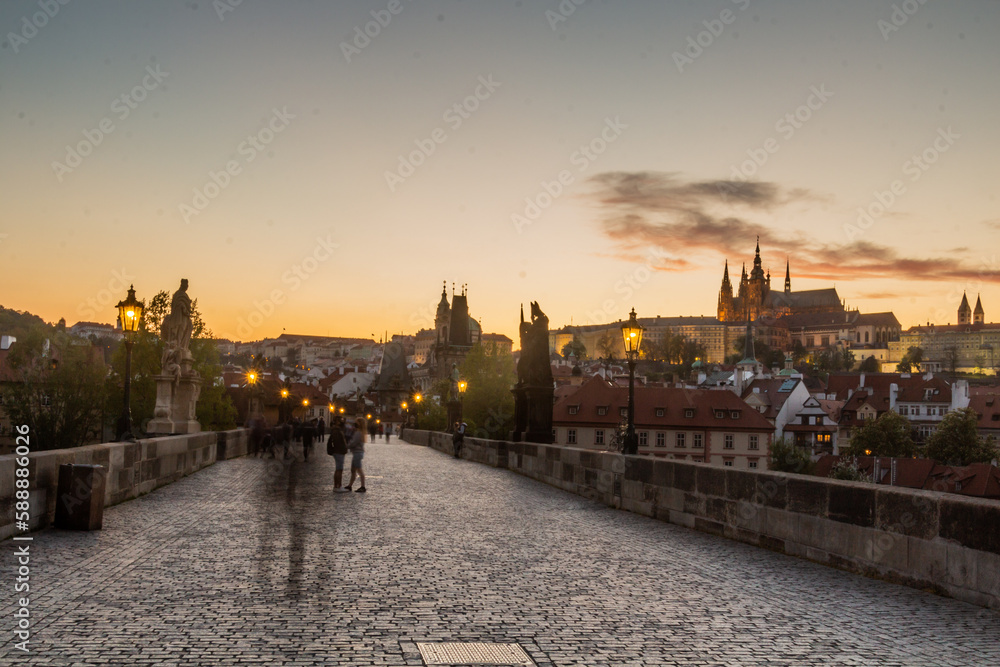 Evening at the Charles Bridge in Prague, Czech Republic