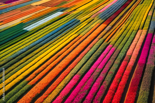 The colorful, geometric patterns of flower fields in the summer are a sight to behold from above