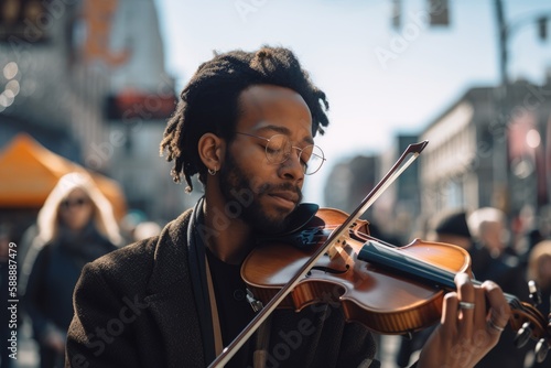 musician playing violin on the street - Illustration created with generative ai