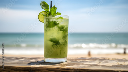 mojito cocktail on the beach made with generative AI