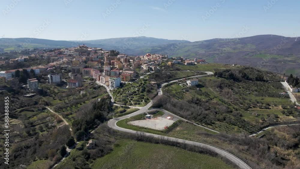 Aerial view of Pietragalla, a small town on hilltop in countryside, Potenza, Basilicata, Italy. Aerial view of Pietragalla, a small town on hilltop in countryside, Potenza, Basilicata, Italy.