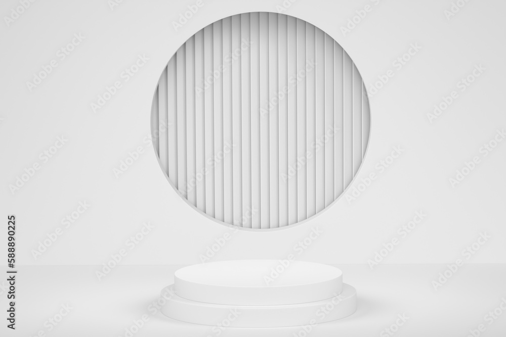 Pastel white cylinder podium with steps on monochrome background Pastel white cylinder podium with steps on monochrome background