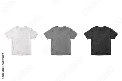 Black, white and grey half sleeves t-shirt mockups isolated on white background. 3d rendering. 