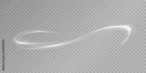 Abstract light lines of movement and speed in white. Light everyday glowing effect. semicircular wave, light trail curve swirl, car headlights, incandescent optical fiber .