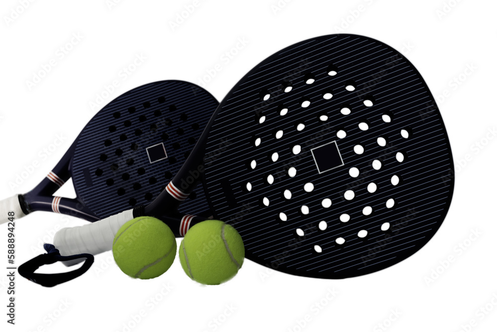 blue professional paddle tennis rackets with yellow balls on white ...