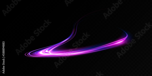 Abstract light lines of movement and speed in neon color. Light everyday glowing effect. semicircular wave, light trail curve swirl, optical fiber incandescent.