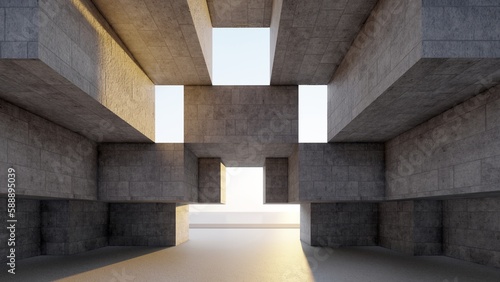 Fototapeta Naklejka Na Ścianę i Meble -  Abstract architecture background geometric pattern walls 3d render