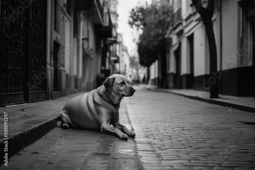 A cute dog in a street