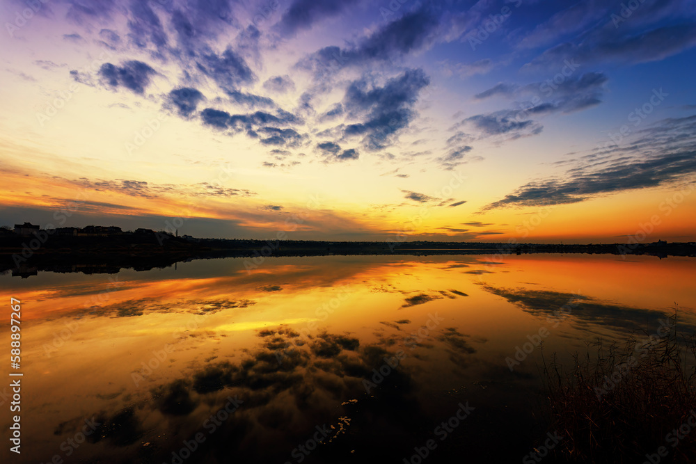 Magnificent Lake Sunset with Perfect Cloud Reflections in the Water