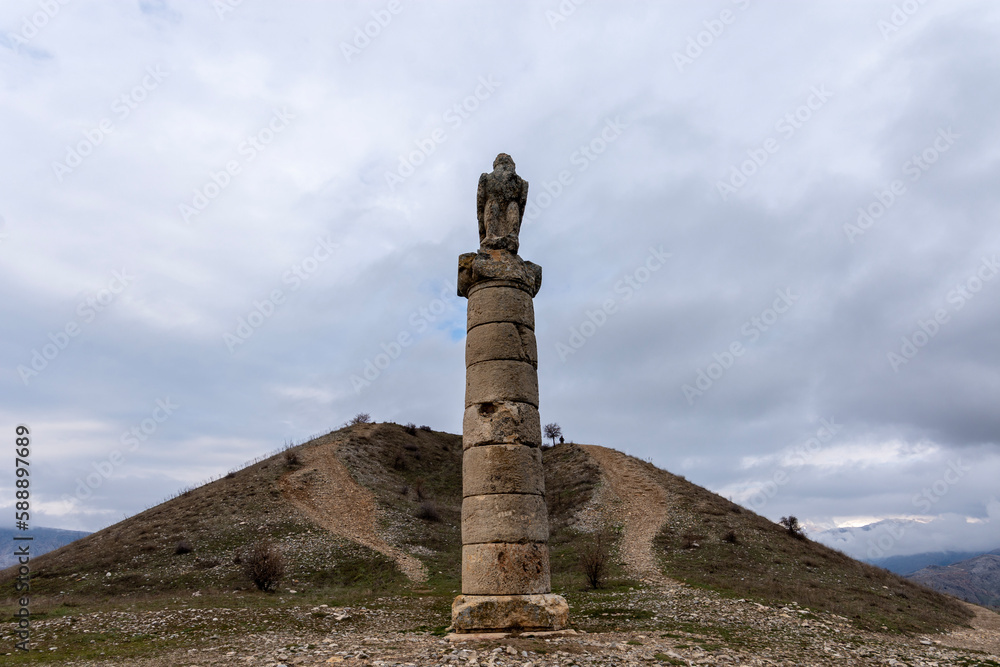Commagenes by Turkey in the region of Adiyaman Karakus cumulus, bull and lion statue in the eastern region