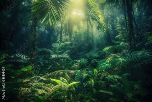 Green tropical forest. Generate Ai