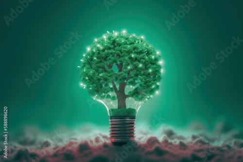 Green tree bulb. Generate Ai photo