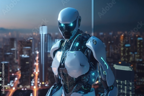 AI Bot in a City Background, AGI, 3D Render, Future, Wallpaper © ImageOasis