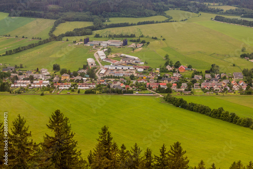 Aerial view of Cervena Voda town from Krizova hora mountain, Czech Republic photo