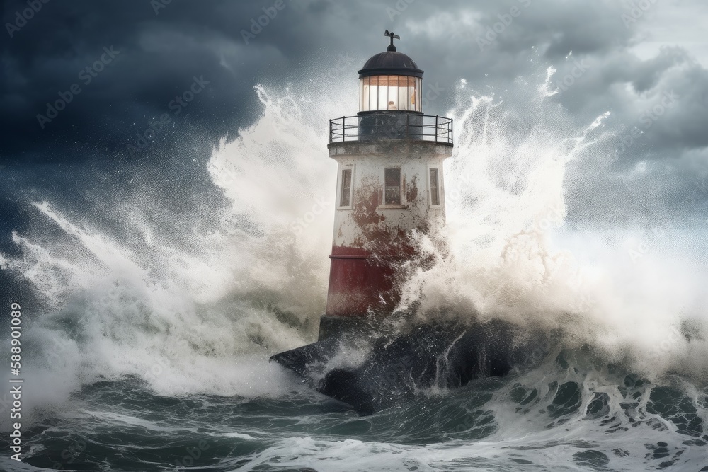 Sea storm lighthouse. Generate Ai