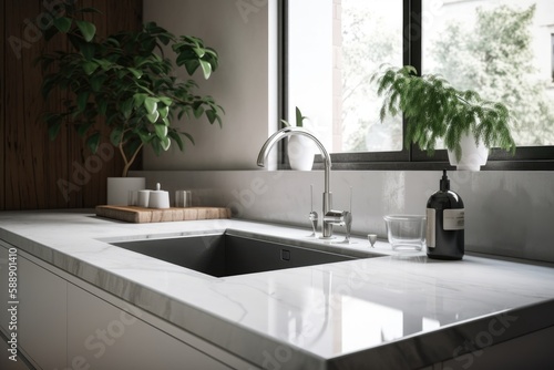 modern sink with white countertop in the kitchen,. Generative AI