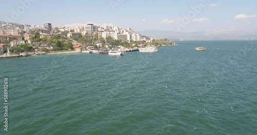Aerial view of recreation ferry, Tiberias, Sea of Galilee, Israel. photo