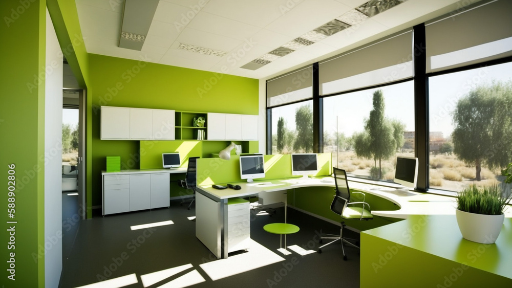 Bringing the Outdoors In: A Modern Office Space with a Splash of Green,generative ai Bringing the Outdoors In: A Modern Office Space with a Splash of Green,generative ai