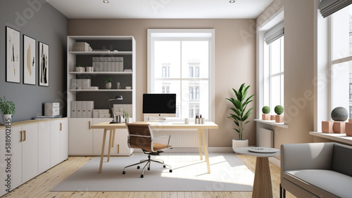 A Breath of Freshness  Creating an Inspiring Workspace with White as the Dominant Hue generative ai