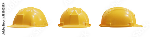 Yellow construction hard hat from different angles isolated on transparent background. 3D rendering photo