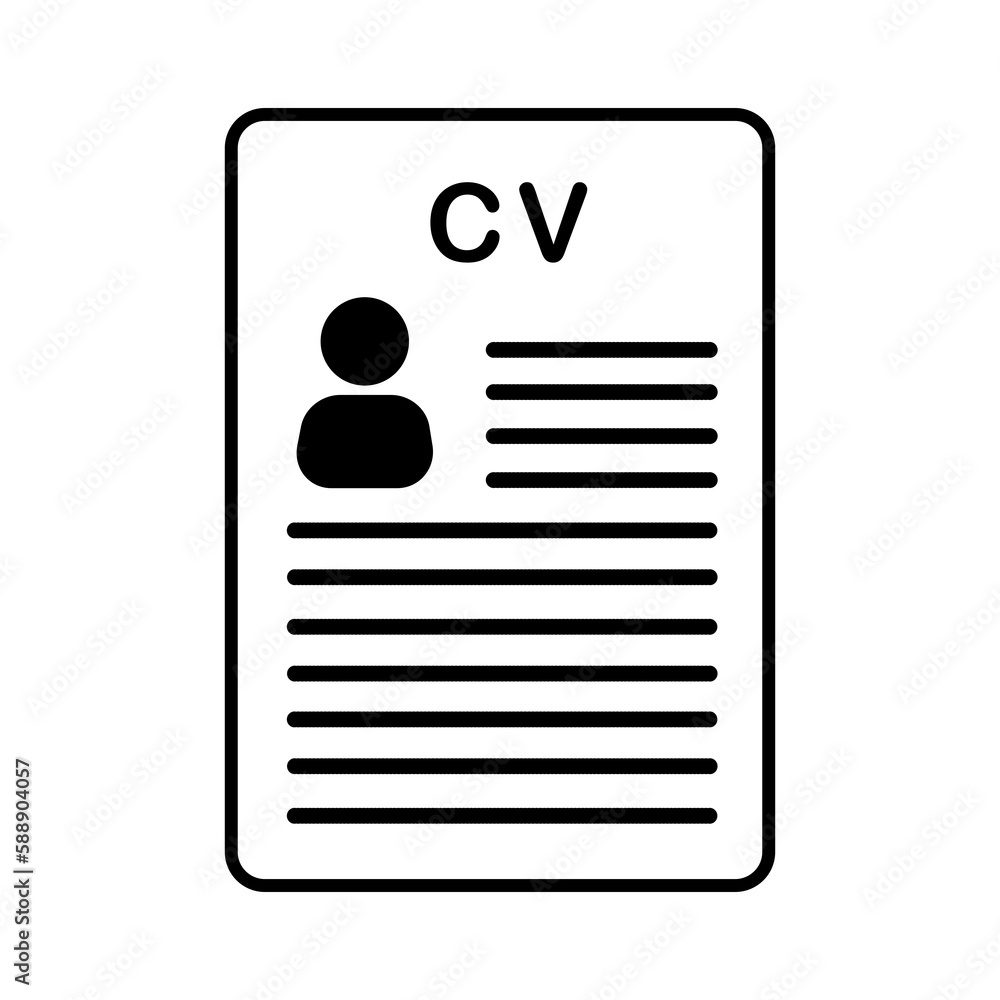 CV icon isolated on white background. Resume illustration. Job, work flat icon CV icon isolated on white background. Resume illustration. Job, work flat icon