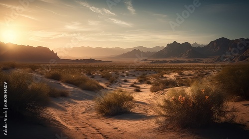 Dramatic Desert Landscape Warm Red-Orange Color Generative AI