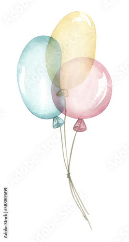 Wallpaper Mural Watercolor illustration - Balloons. Hand drawn illustration for greeting cards, invitations, party celebration, happy birthday, baby shower, newborn. isolated element Torontodigital.ca