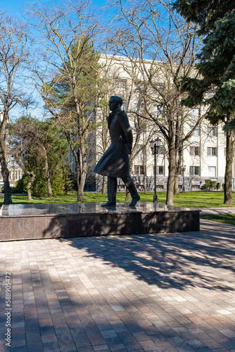 Stavropol, Stavropol region, Russia - April 2, 2023: Monument to Mikhail Lermontov