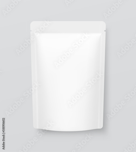 Food pouch bag mockup. Vector illustration. Flat lay view. Can be use for template your design, presentation, promo, ad. EPS10.	