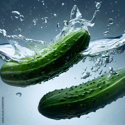 Clean Cucumbers with water splash 