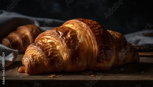 Close-up photo of croissant. Generative AI