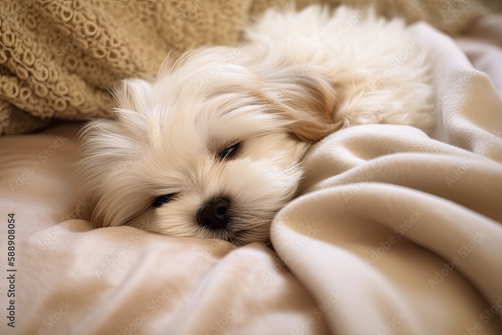 Cute puppy in bed, Generative AI Cute puppy in bed, Generative AI