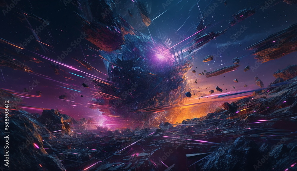 An illustration of a spaceship fight in the galaxy. Based on Generative Ai.