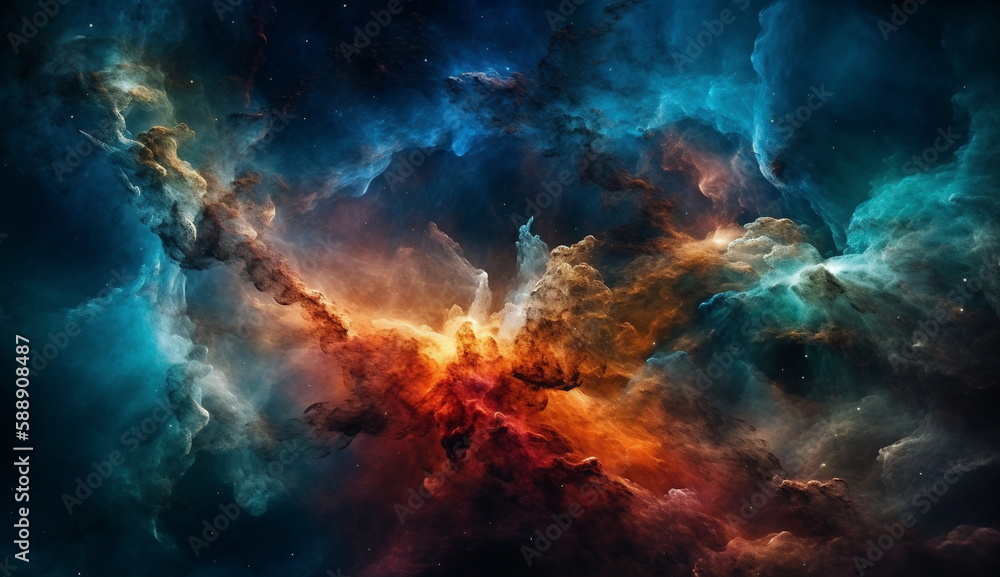 Obraz premium a View of the sky filled with colorful nebulae. Based on Generative Ai.
