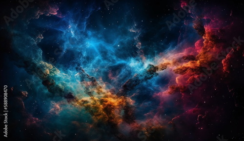 a View of the sky filled with colorful nebulae. Based on Generative Ai.